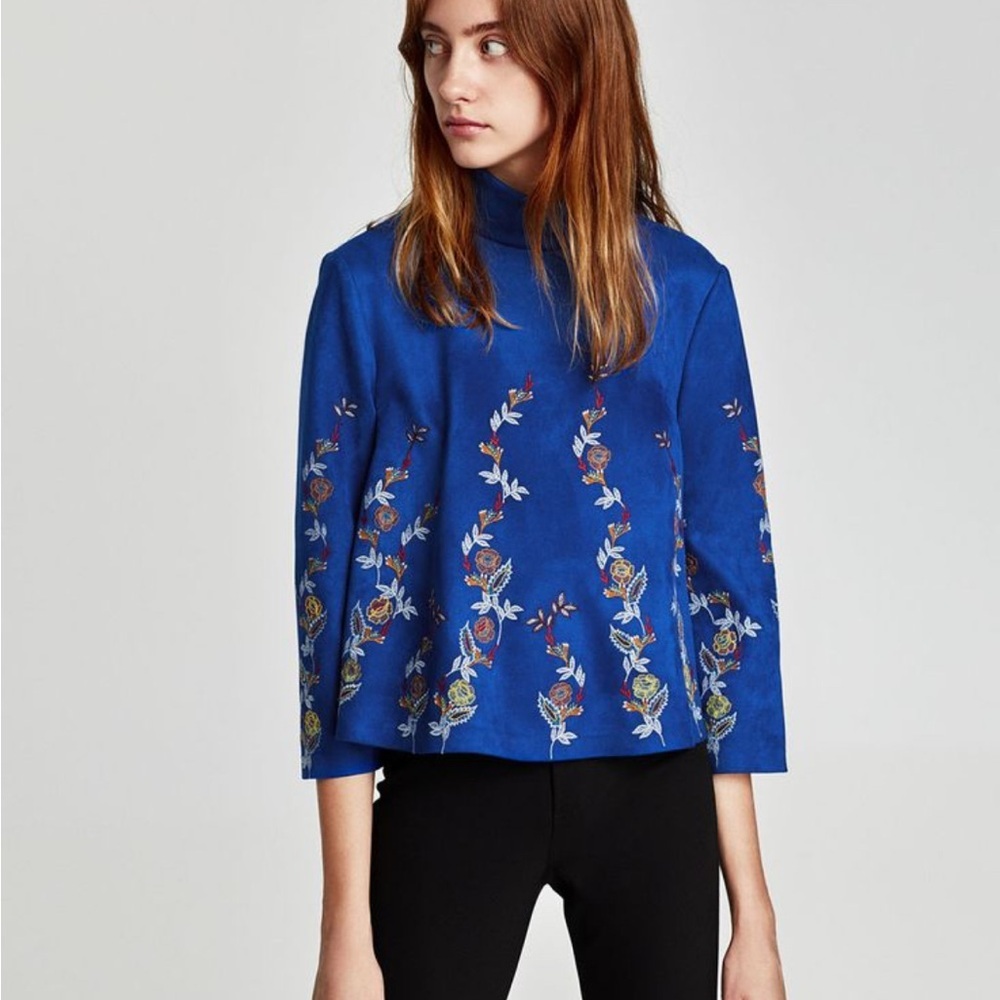 Royal Blue Embroidered Floral Top